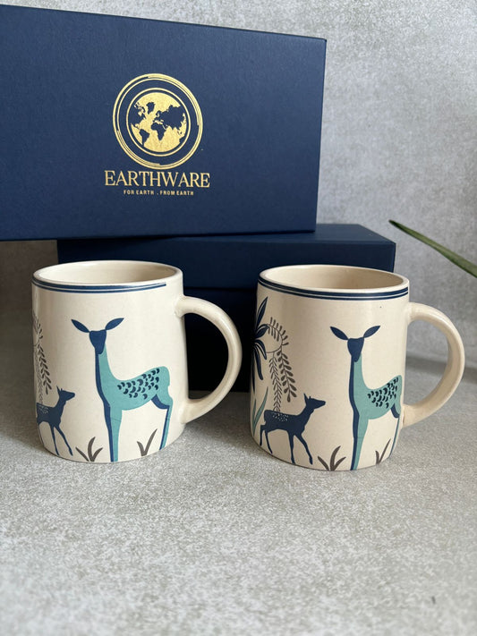 Hand Painted Deer Cups  In White & Blue