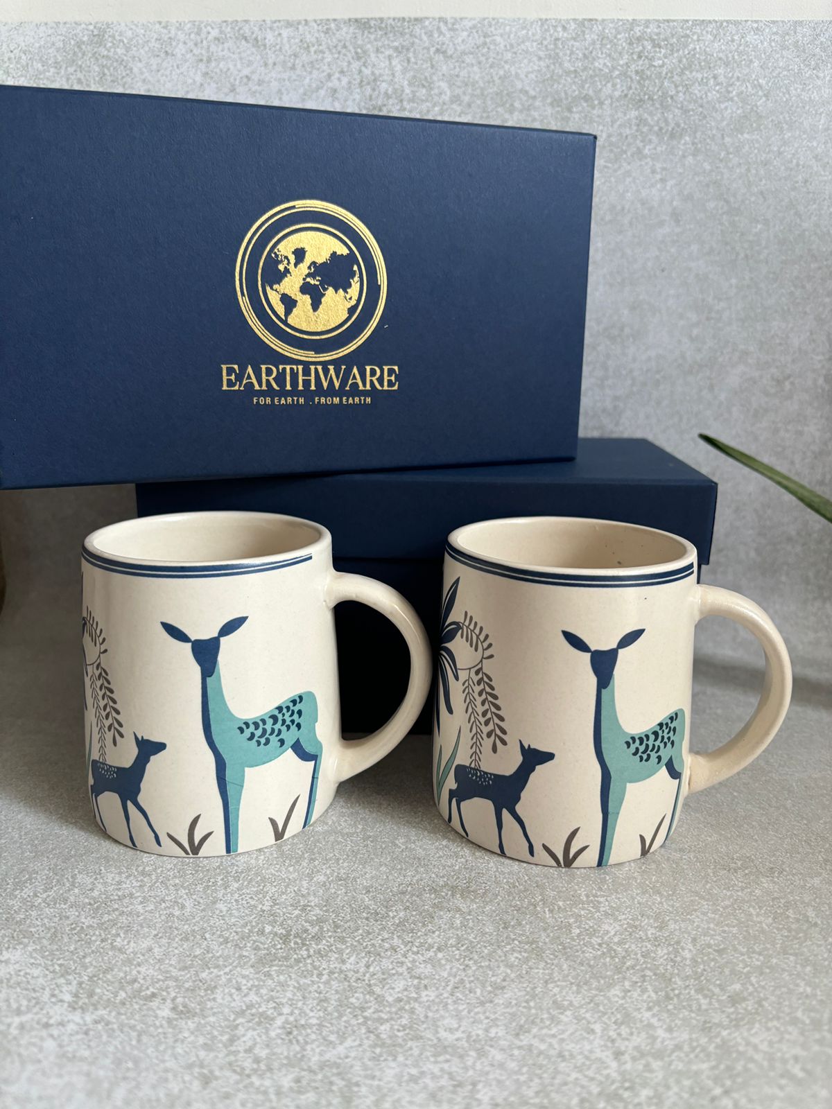 Hand Painted Deer Cups  In White & Blue