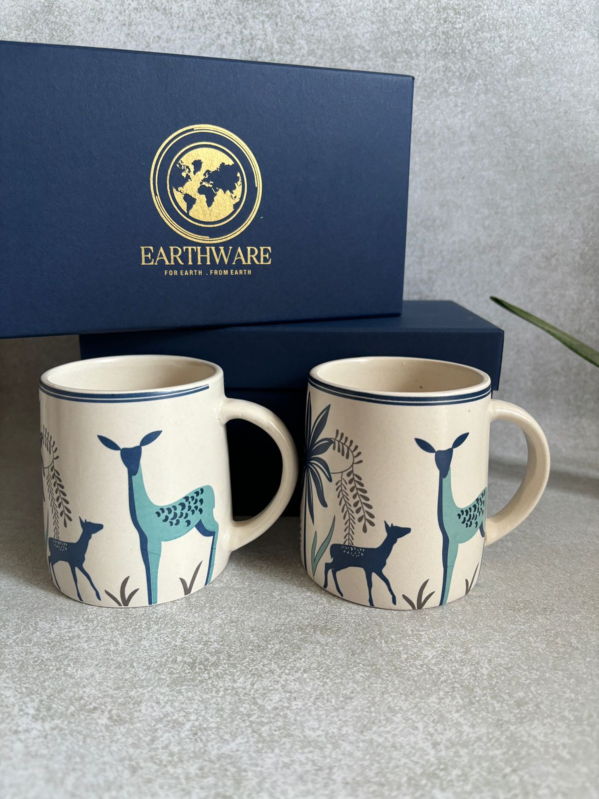 Hand Painted Deer Cups  In White & Blue